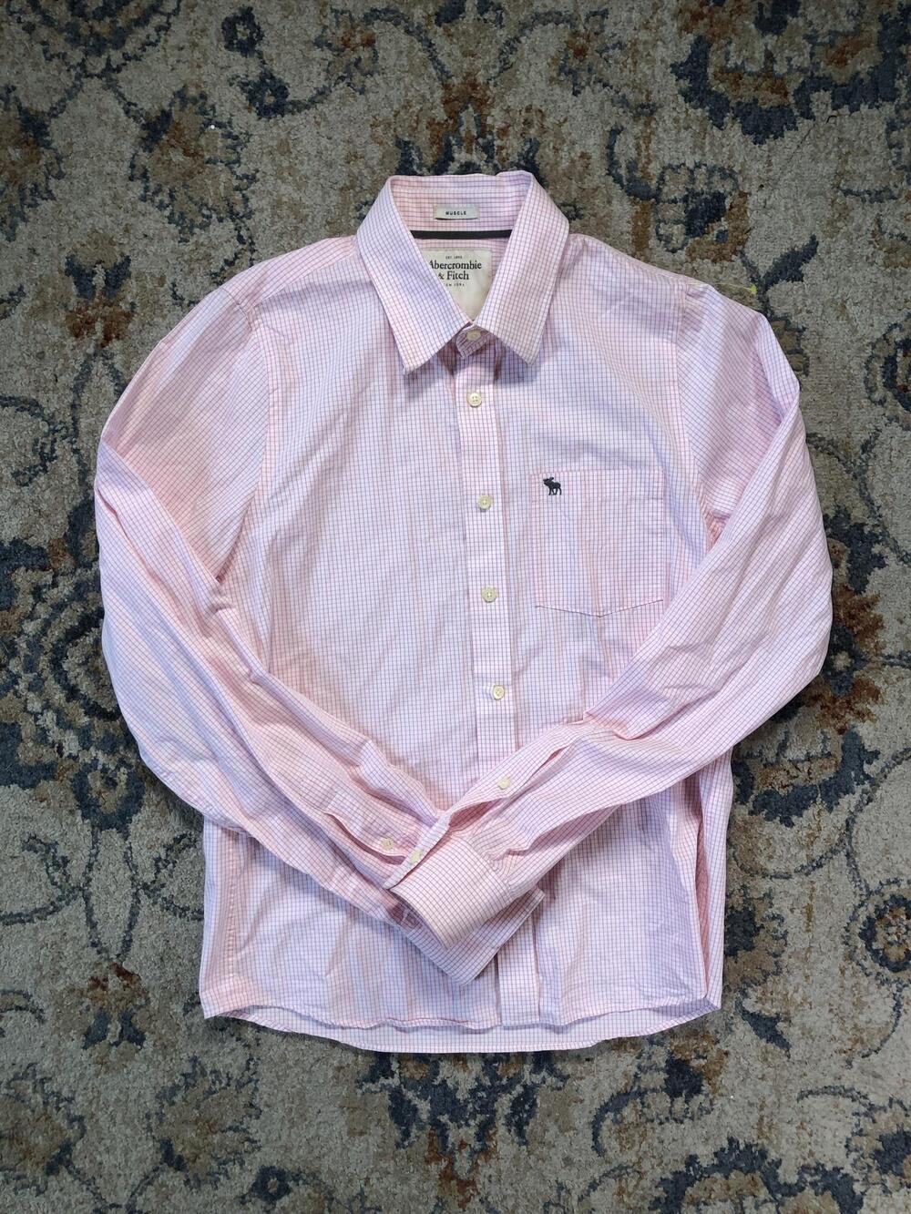 Abercrombie & Fitch Shirt Mens XL Pink Check Long Sleeve Button Up Casual Pocket